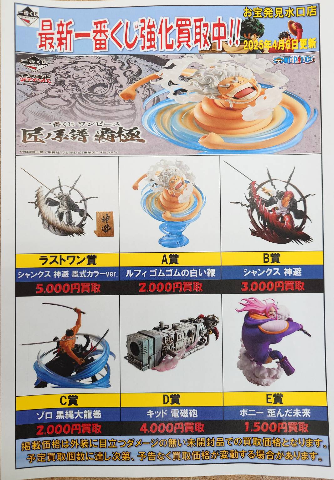 1番くじ ワンピース 匠ノ系譜 覇極 は各賞予定買取個数に達した為