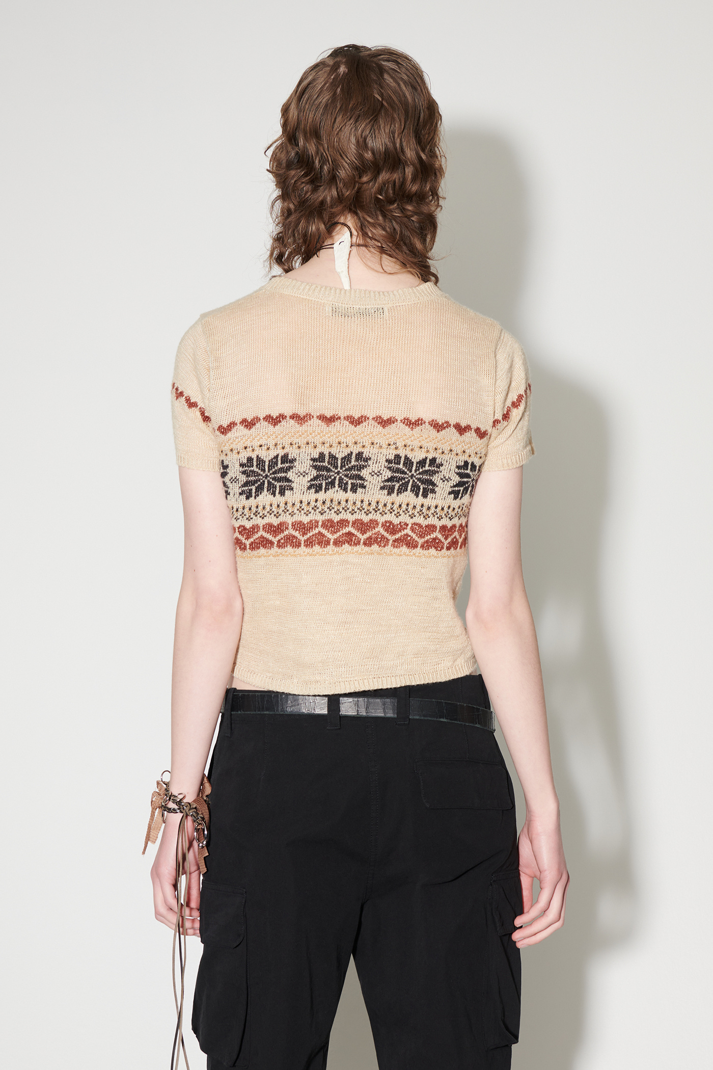 Our Legacy - Knitted Cropped T-Shirt Snow Fairisle Hemp