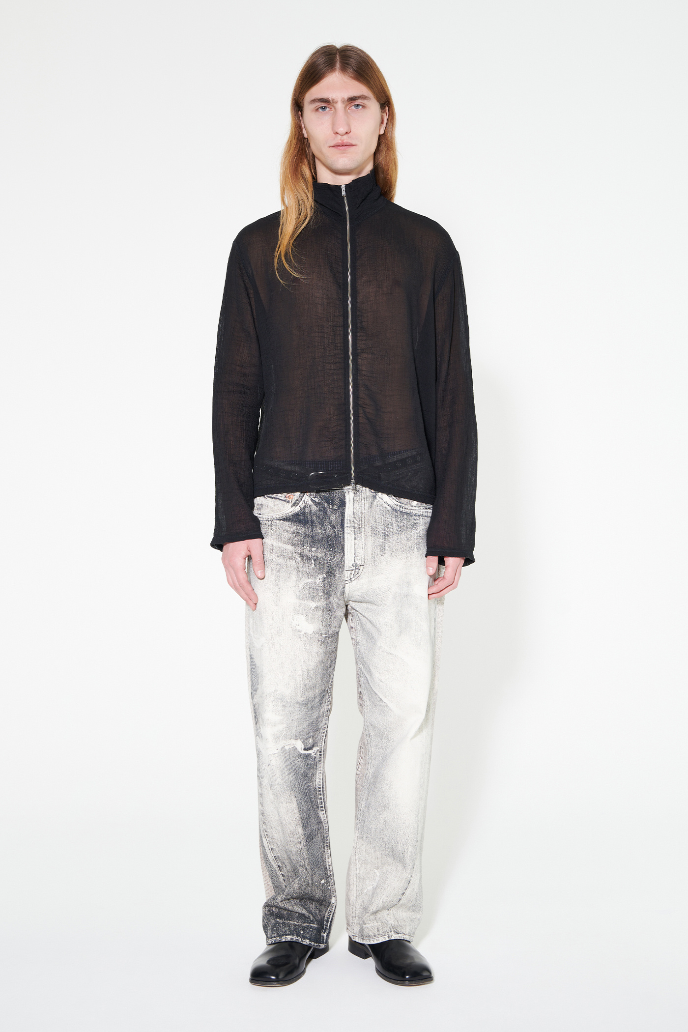 Our Legacy - Shrunken Full Zip Polo Black Rayon Plait