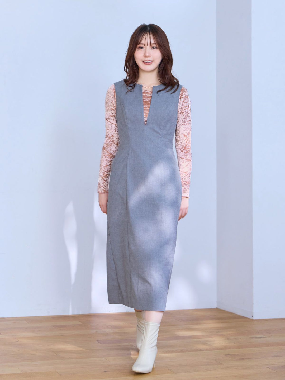 メロークラッシュベロアトップス：ピンク│胸が大きな女性のための