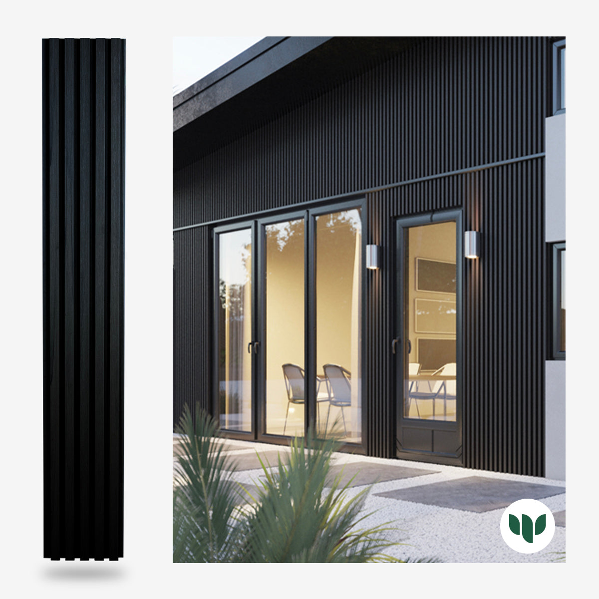 Narrow 5-Strip Black Composite Siding Panels - 1