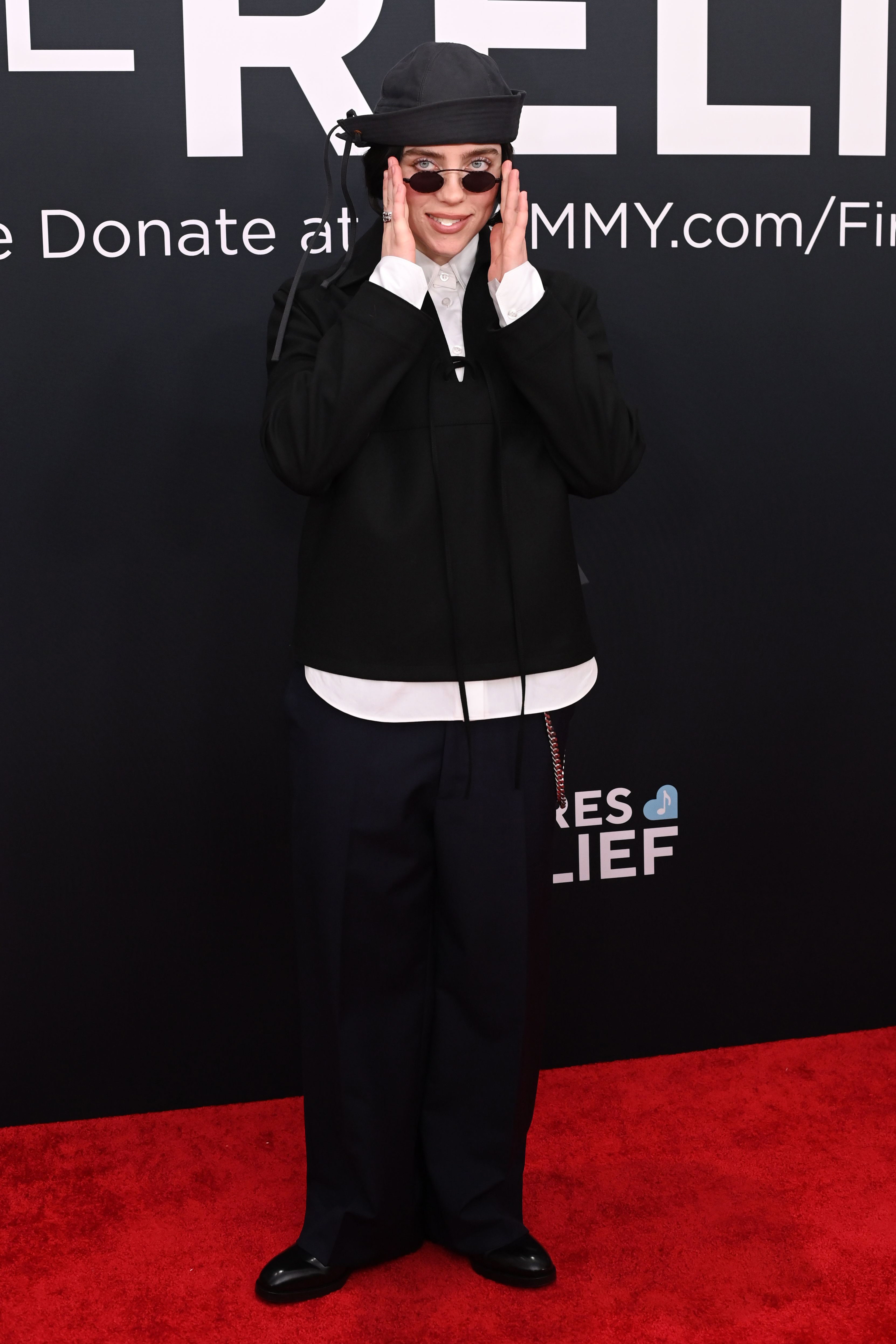 Billie Eilish wears black-and-white Prada on Grammys 2025 red carpet
