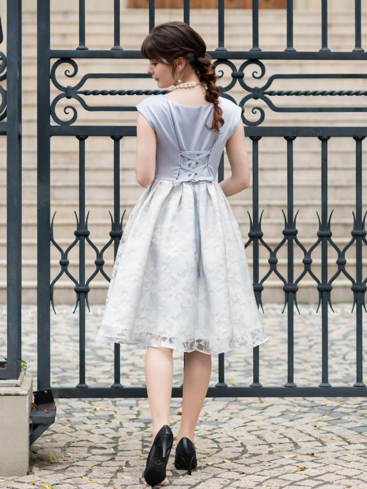 オーガンジー花柄ワンピース(グレー)CR1-388GRY-M | パーティドレス