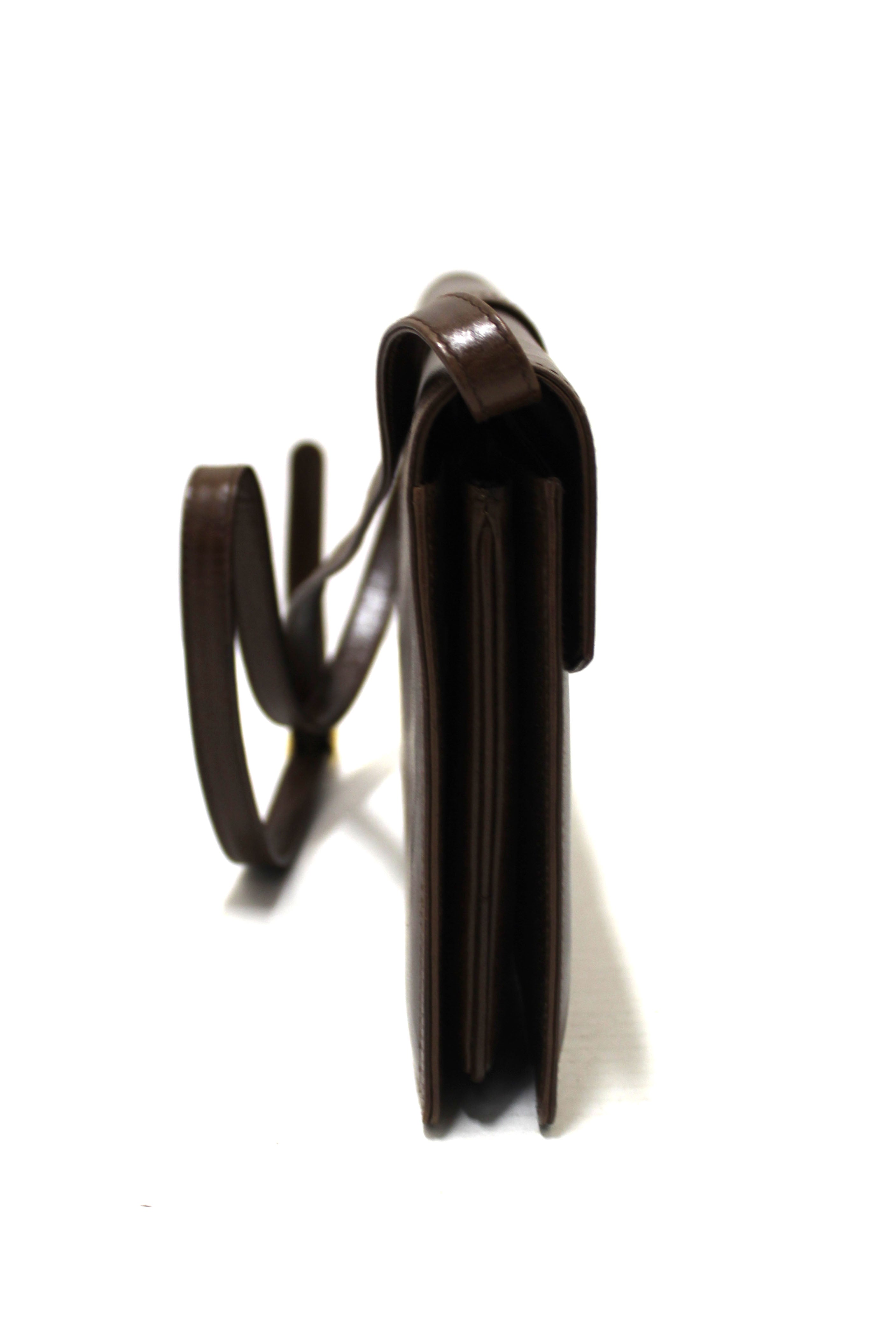 Authentic Salvatore Ferragamo Vintage Brown Leather Messenger