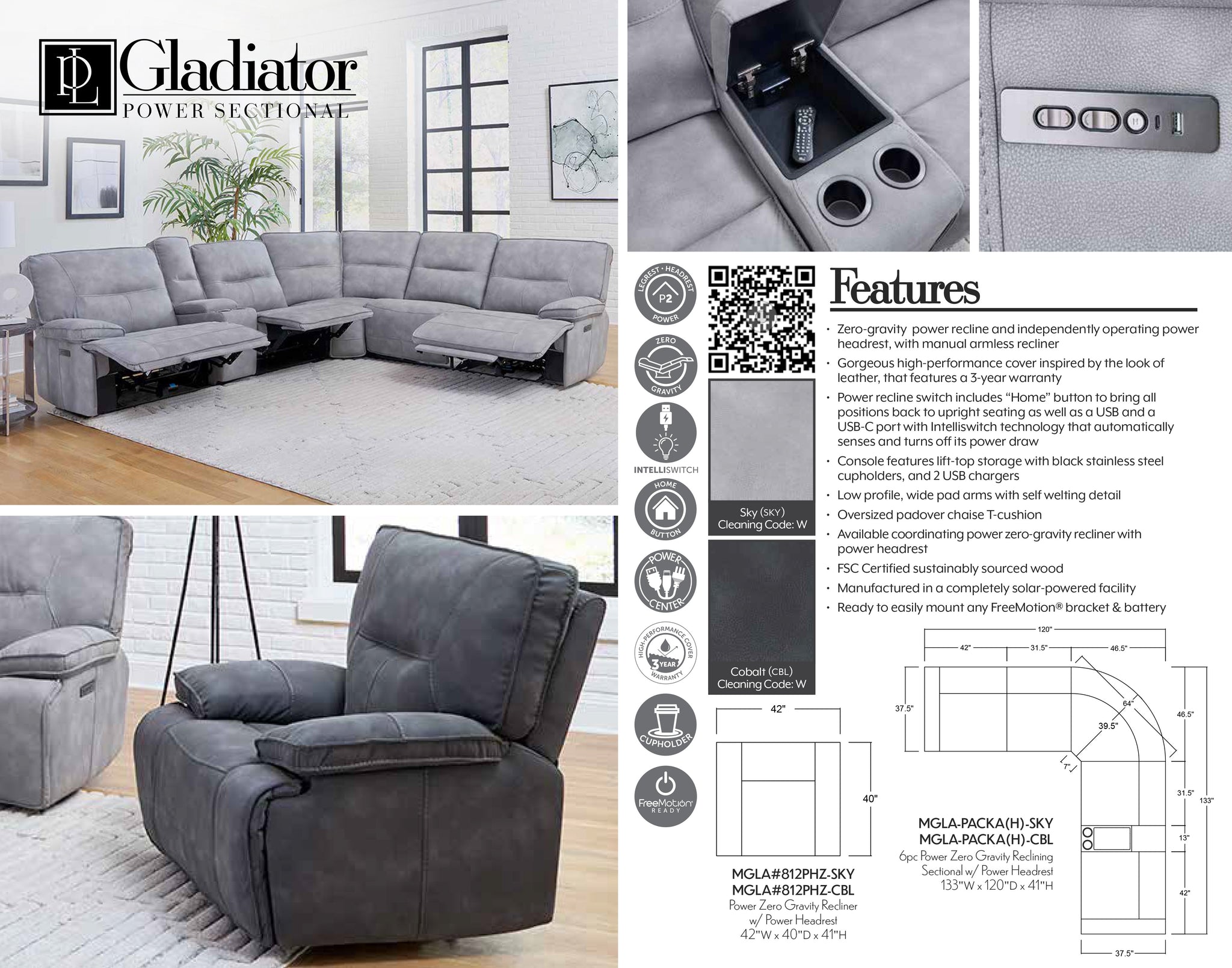 GLADIATOR - SKY Power Zero Gravity Recliner - Parker House Furniture