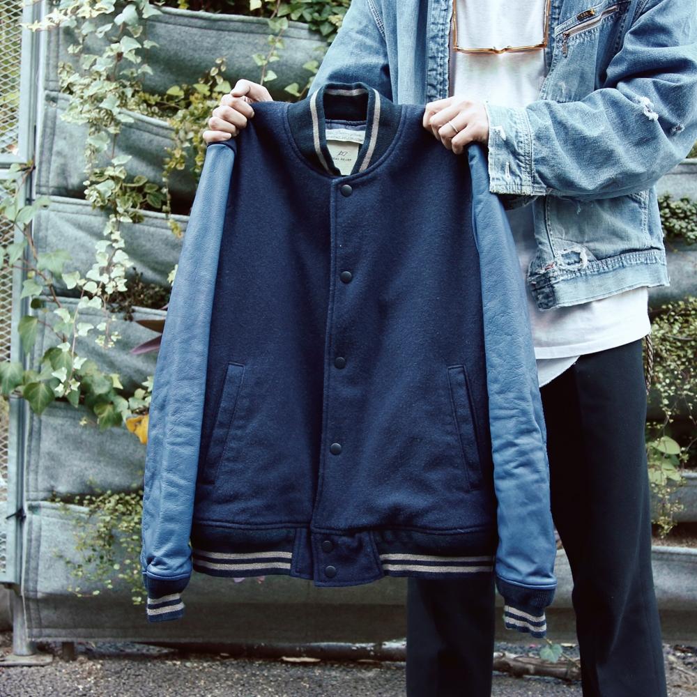 REMI RELIEF＞よりボディのメルトン、袖の牛皮、リブ全てにインディゴ