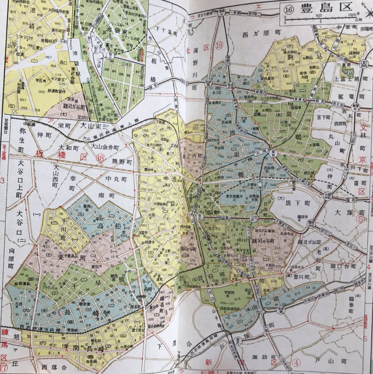 昭和40年発行の東京区分地図から、杉並区、中野区、豊島区、練馬区。23