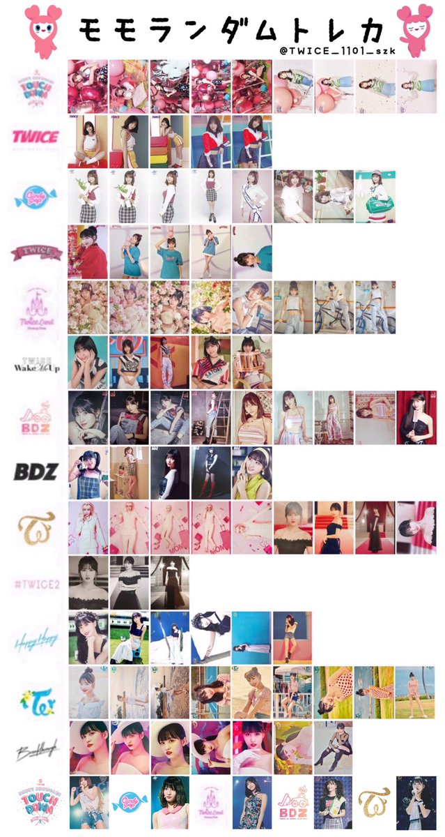 ナヨン、ジョンヨン、モモ、サナのランダムトレカのリストです