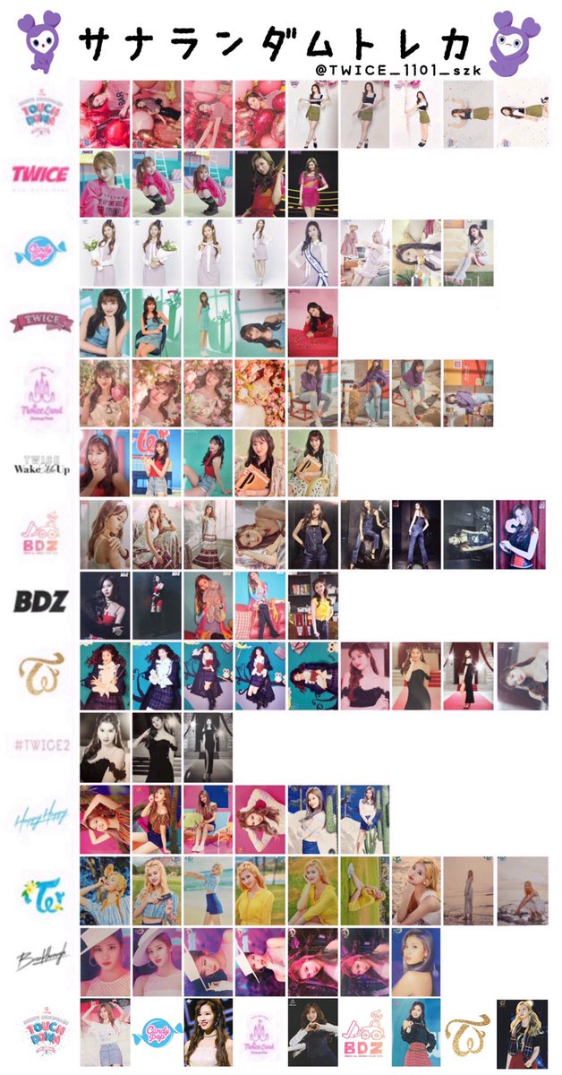 ナヨン、ジョンヨン、モモ、サナのランダムトレカのリストです