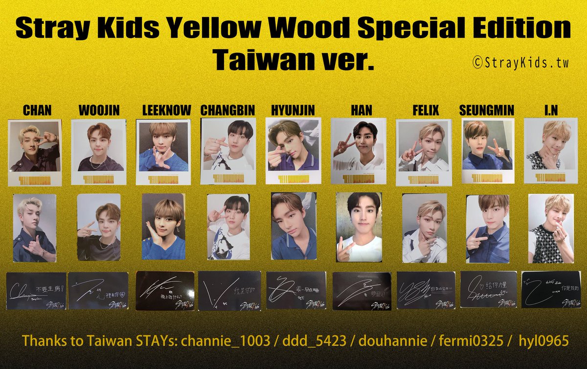 Stray Kids Yellow Wood Special Edition (Taiwan ver.) Photocard