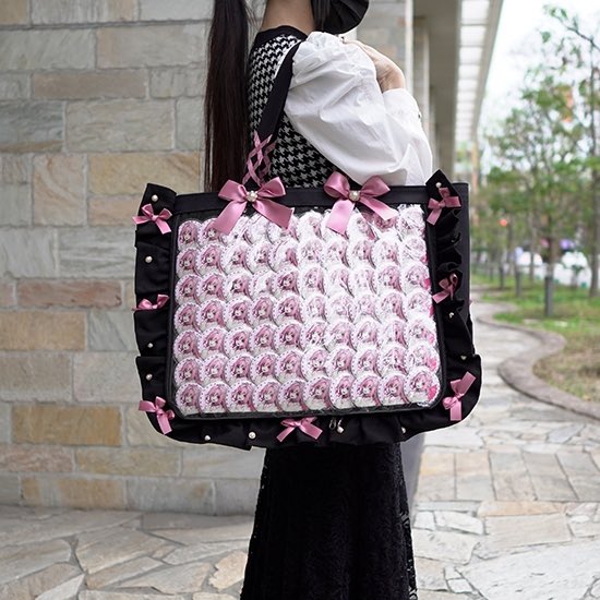 🎀A3フリルトートバッグ🎀 ＼❤︎Black Limited❤︎／ ♡57mm缶バッジ