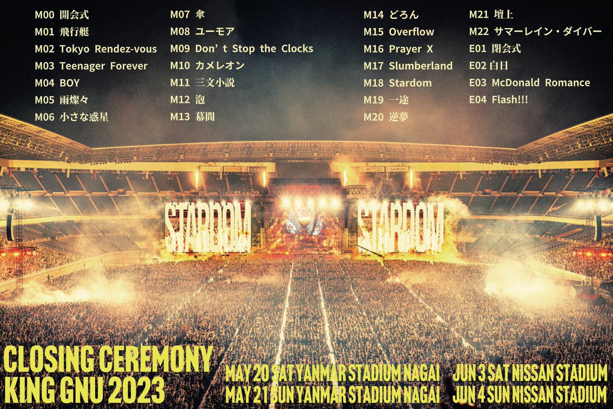 King Gnu Stadium Live Tour 2023 セットリスト #KingGnuスタジアム