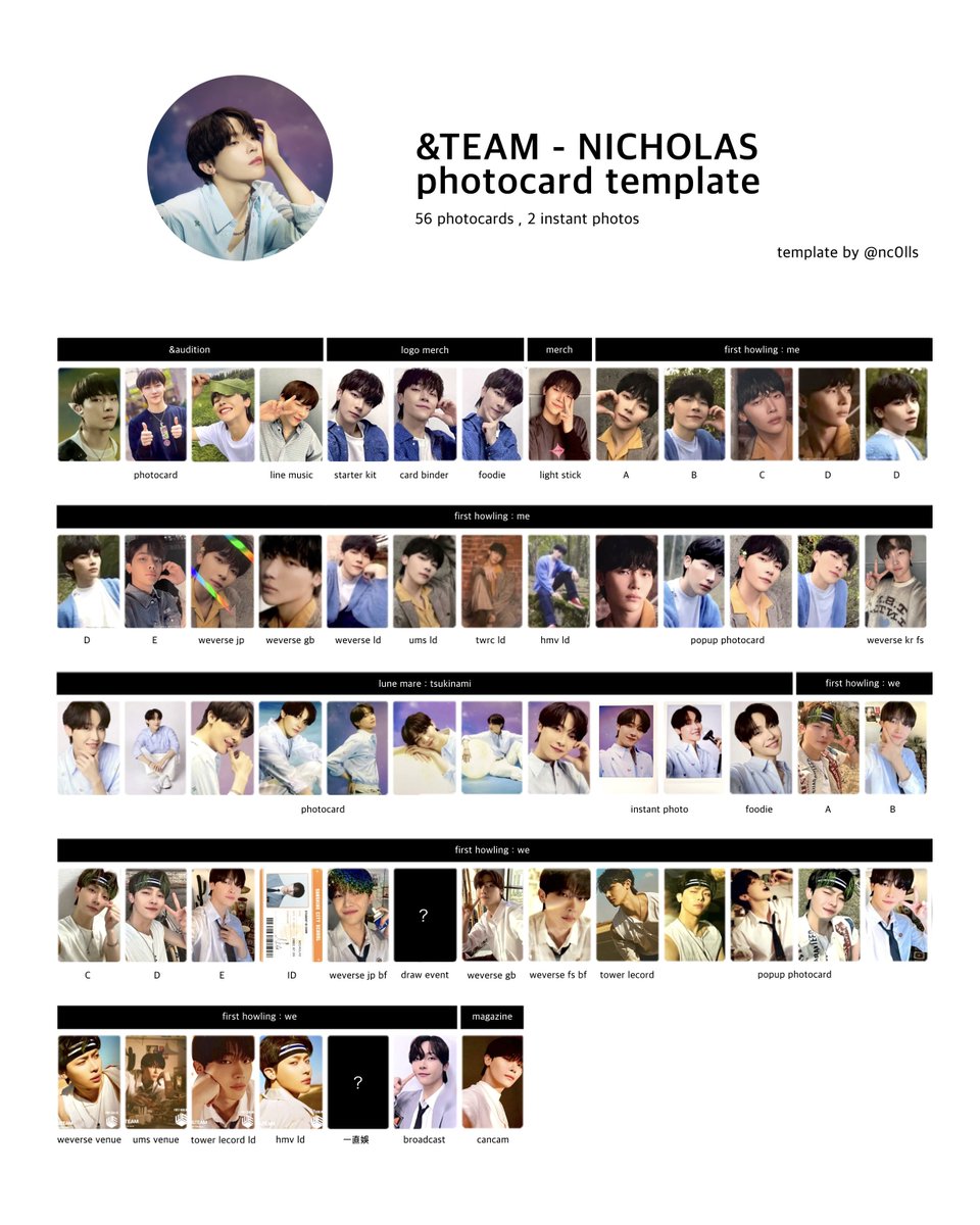 &TEAM photocard list template ▷ K , FUMA , NICHOLAS 앤팀 포토카드