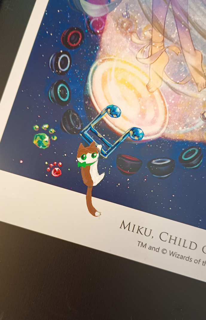 こちらは《歌の申し子、ミク》のアートプリントに絵の具での拡張