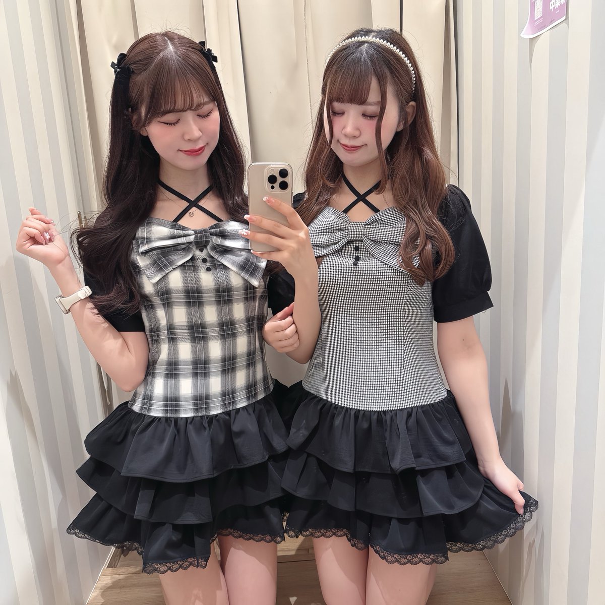 evelyn ティアードミニOP 千鳥柄｜ティアードミニワンピース｜evelyn