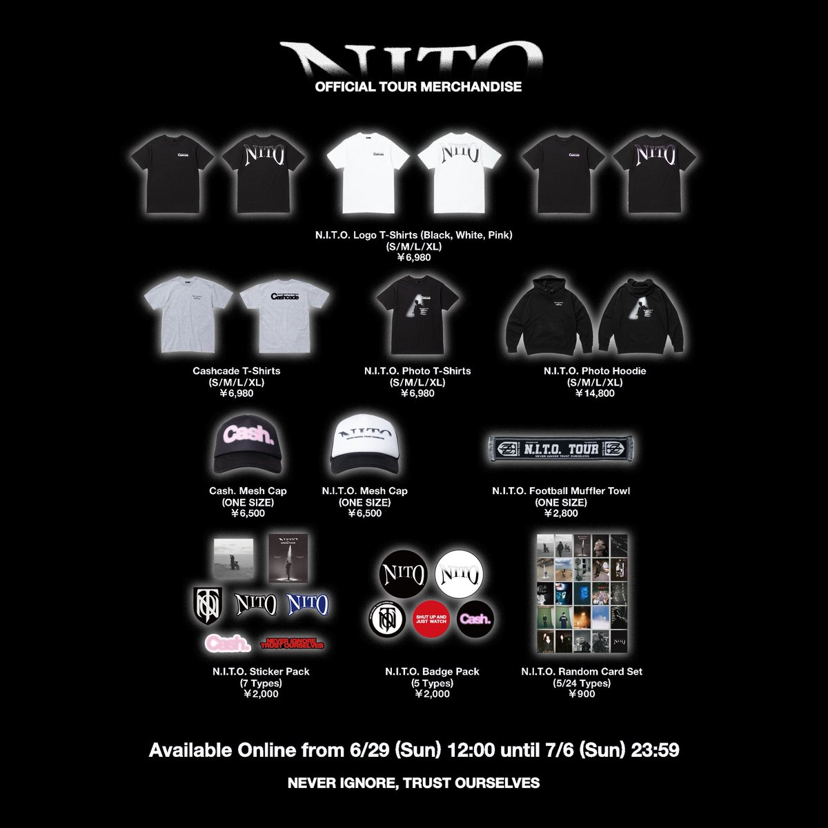 N.I.T.O. OFFICIAL TOUR MERCHANDISE 明日12時から販売開始です