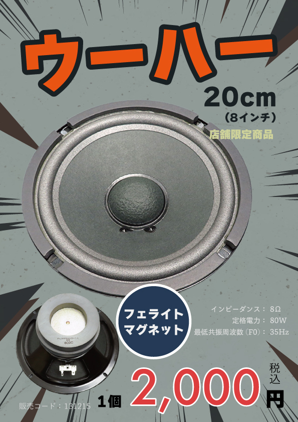 📢掘り出し物のウーハーが店舗限定で入荷しました！ 8インチ(20cm)の大