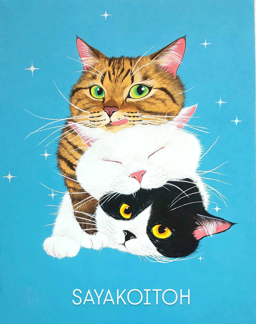 F6号】藤田嗣治（仕立て屋の猫）手描き/表裏サイン有/油彩/裏シール