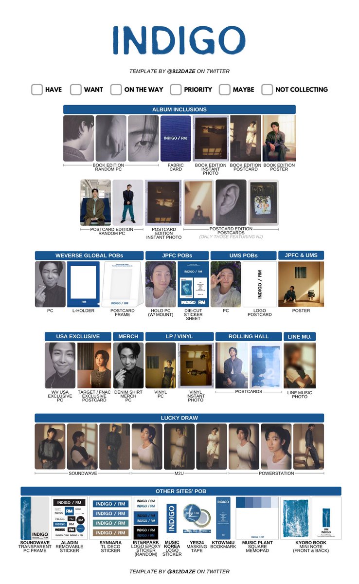 BTS RM NAMJOON PC PHOTOCARD WISHLIST TEMPLATE✨ ⭐️INDIGO