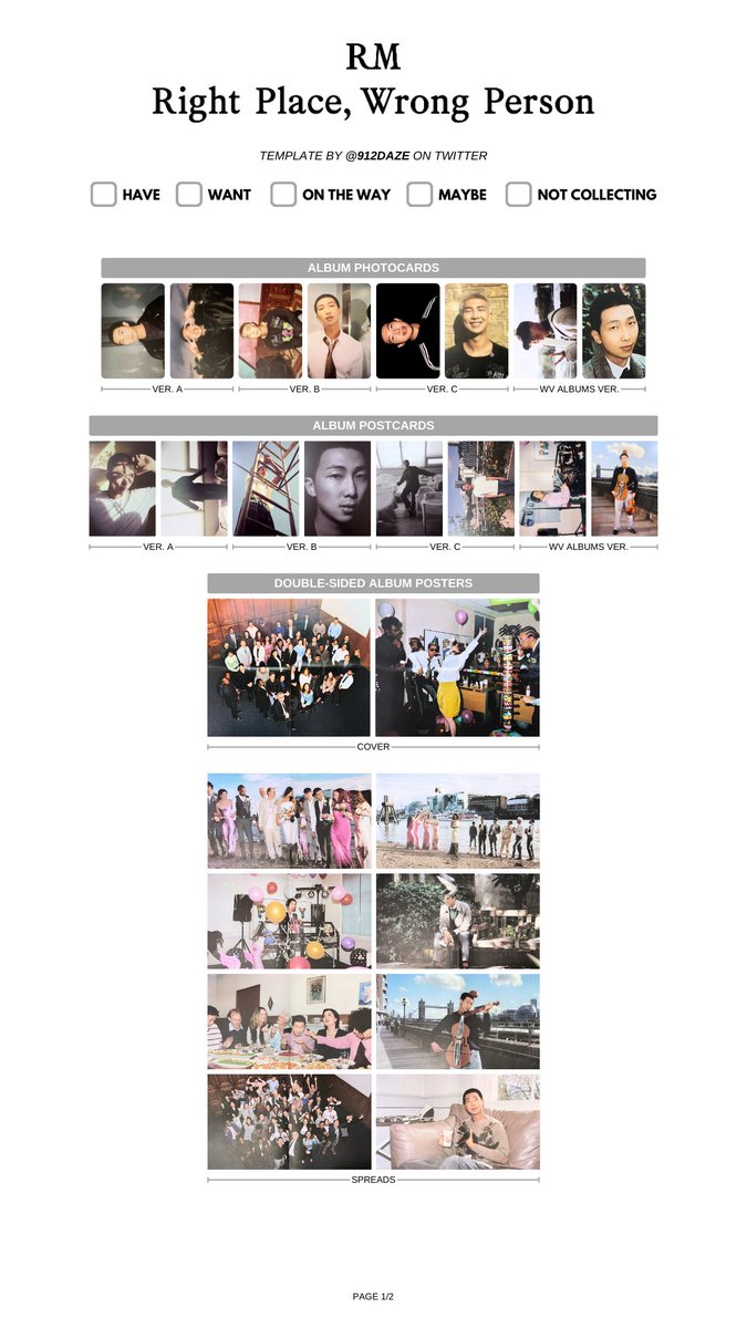 BTS RM NAMJOON SOLO ALBUM RIGHT PLACE WRONG PERSON PHOTOCARD