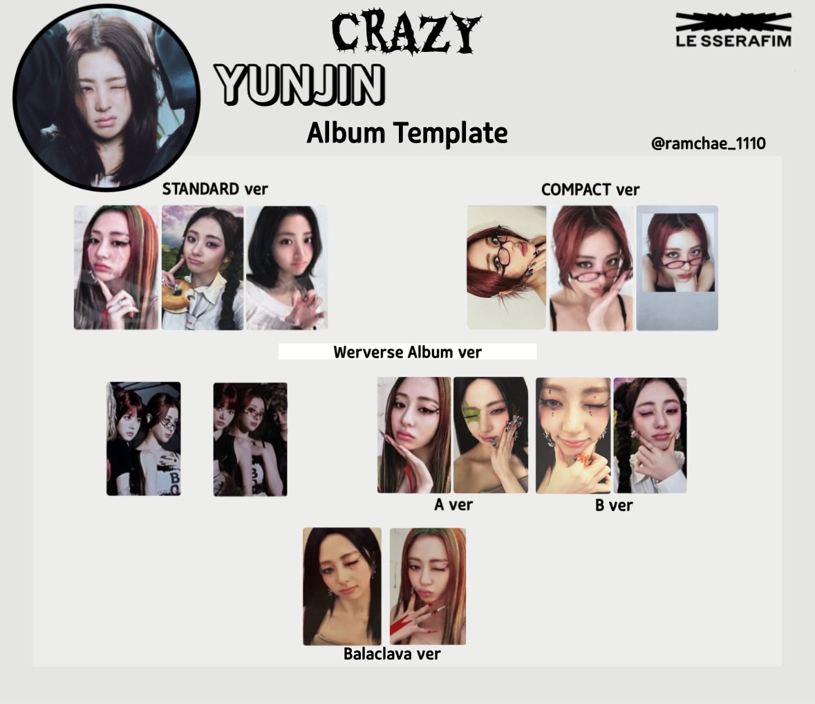 LE SSERAFIM - CRAZY - ALBUM PHOTO CARD TEMPLATE LIST トレカ一覧