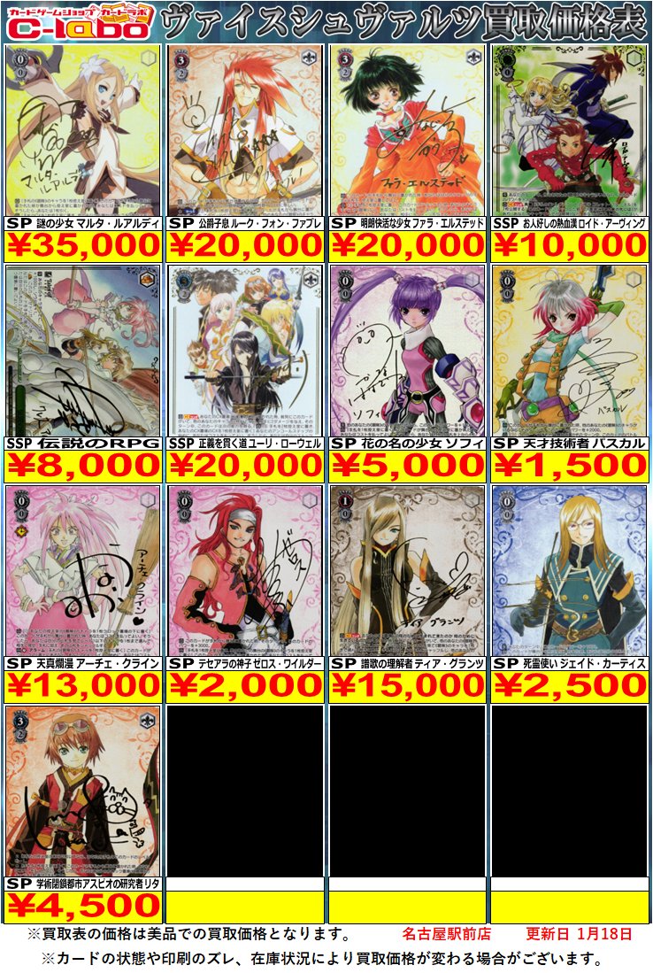 ヴァイスシュヴァルツ 買取情報】 「テイルズ オブ」シリーズ 買取価格