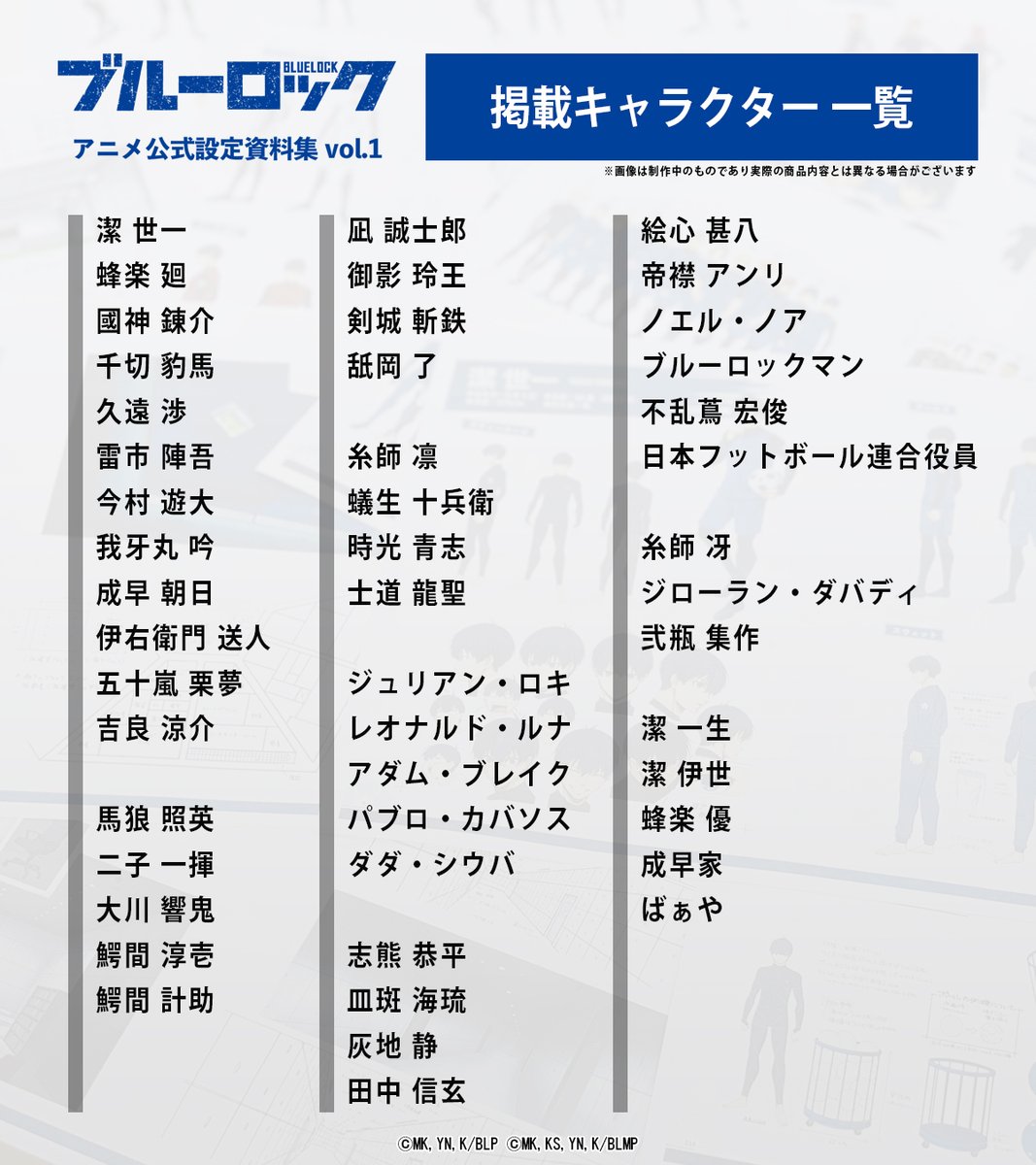 ブルーロック」アニメ公式設定資料集Vol.1 掲載設定一覧はこちら！