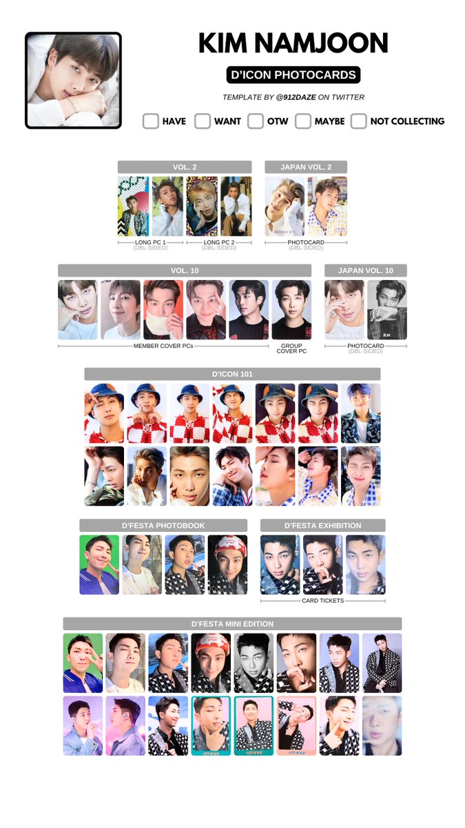 BTS DICON MAGAZINE PHOTOBOOK PC PHOTOCARD WL WISHLIST TEMPLATE