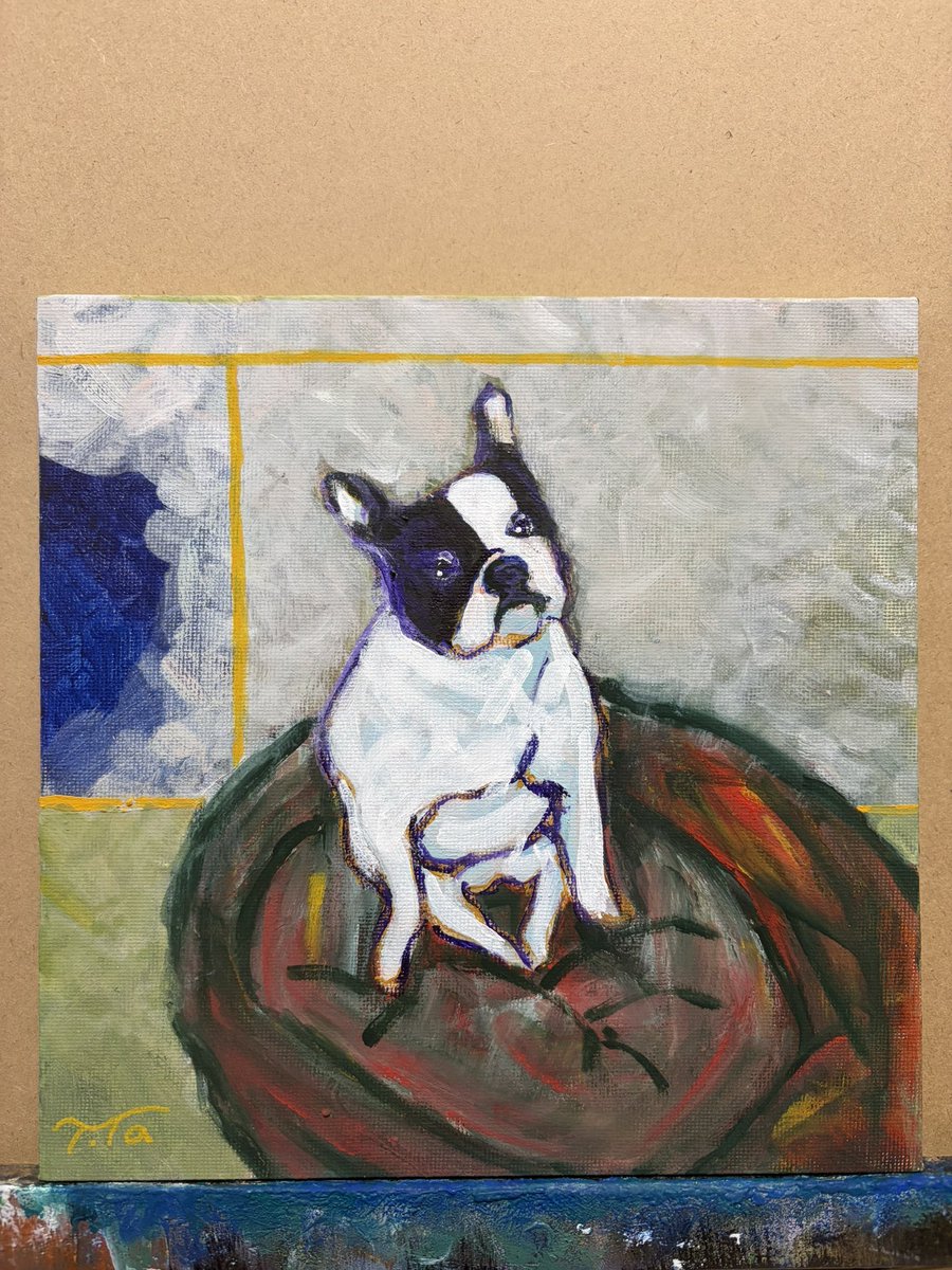 Sitting French Bulldog」 キャンバスボード200×200mm アクリル #art