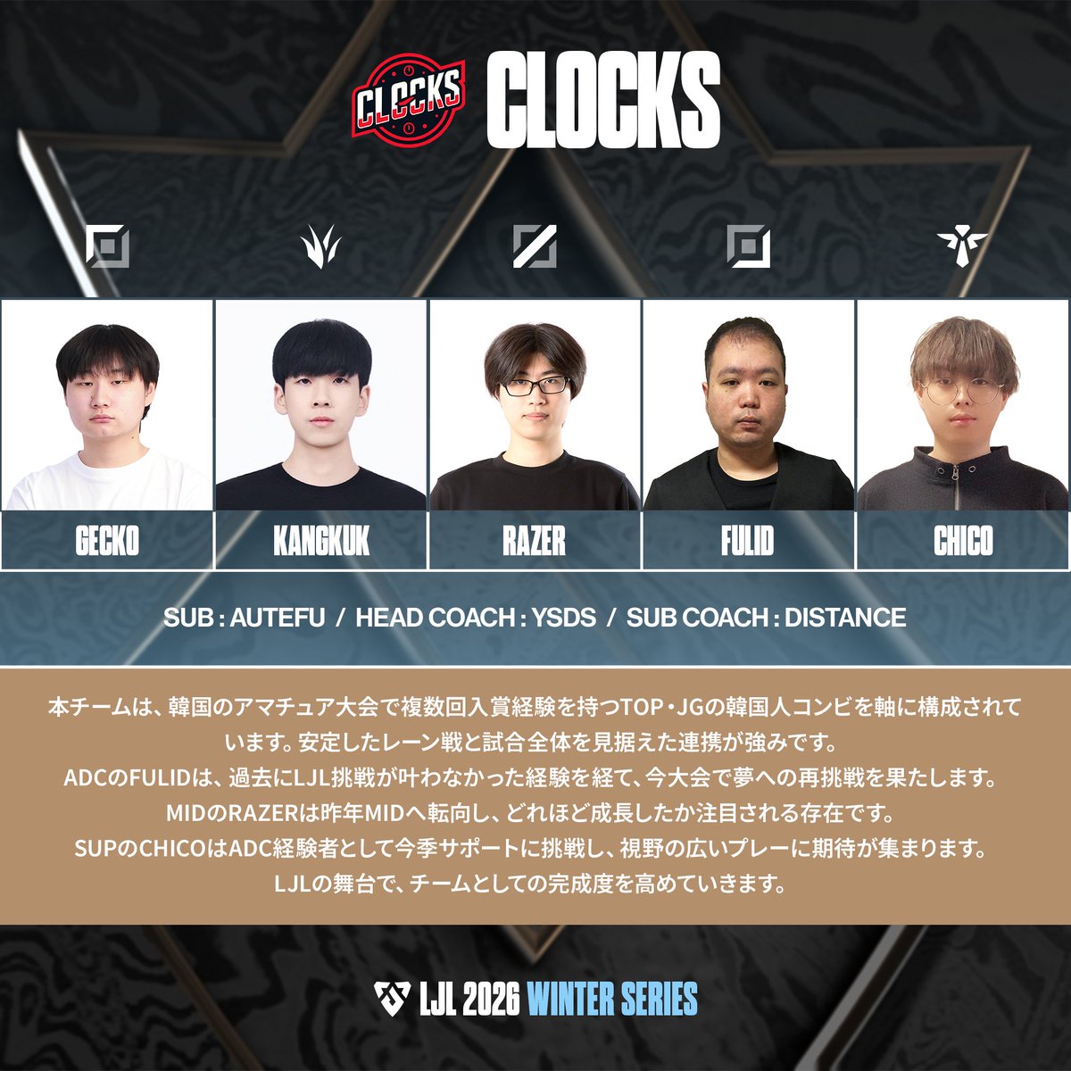 ❄️ #LJL2026WINTER TEAM INTRODUCTION Main Stage 1に出場するチーム