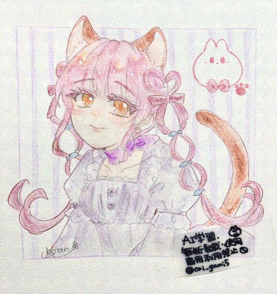鴇ちゃんで猫の日〜🐾🐈🩷 #猫の日2026 #水彩色鉛筆 #アナログイラスト