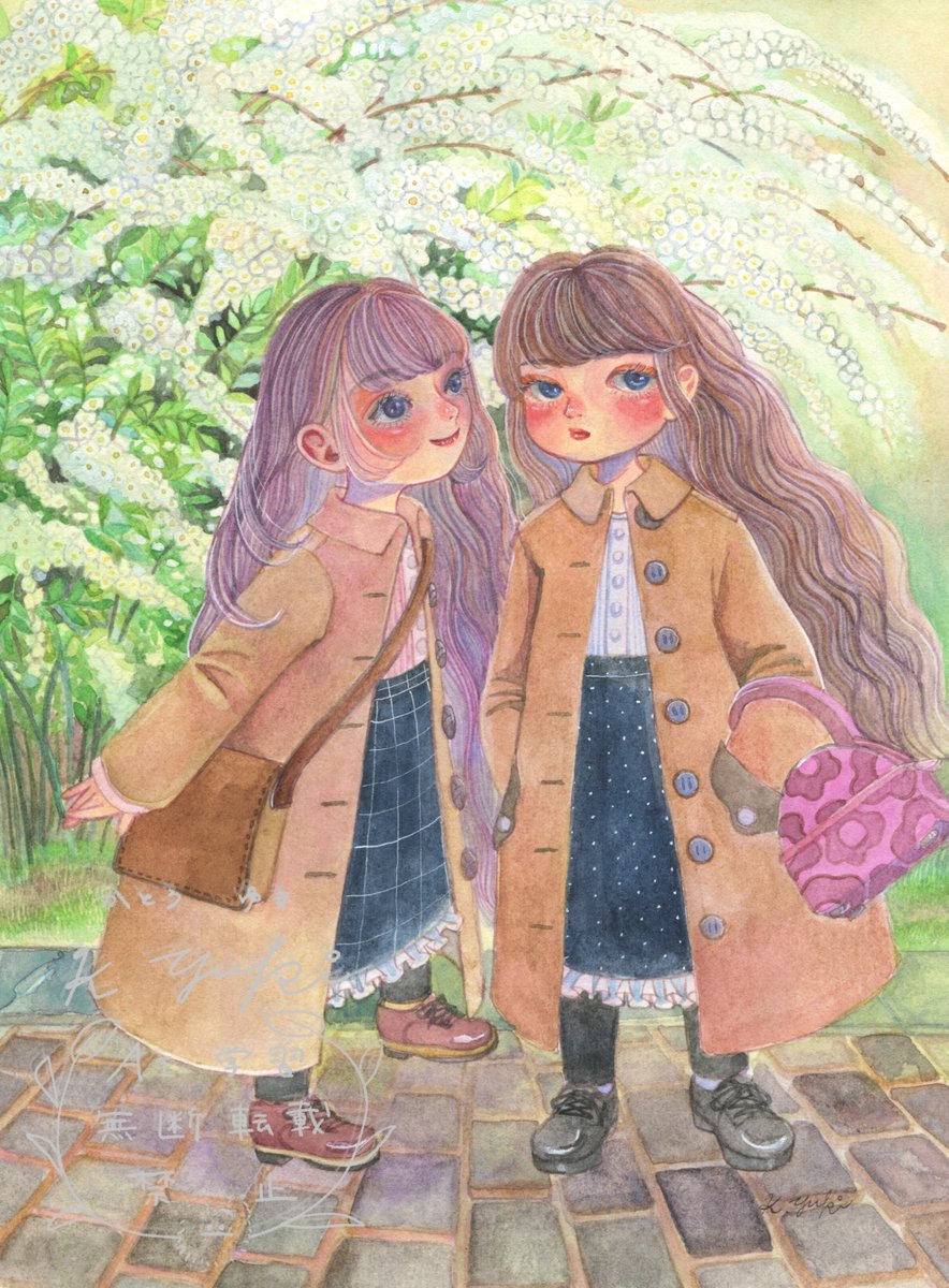 春のこすれる音がする」 A5サイズ アルシュ極細目 透明水彩、ホワイト