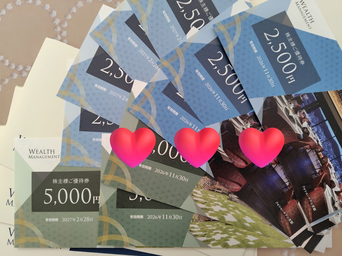 優待到着。ウェルス・マネジメント。 🎫対象のホテルで利用できる株主