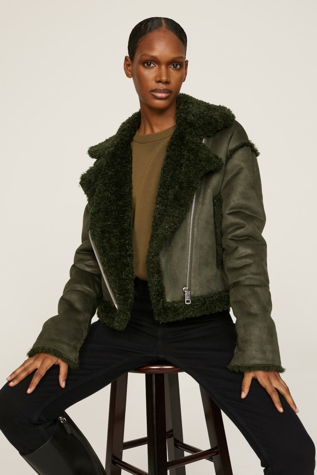Shearling Cropped Biker Jacket by NVLT | Rent the Runway
