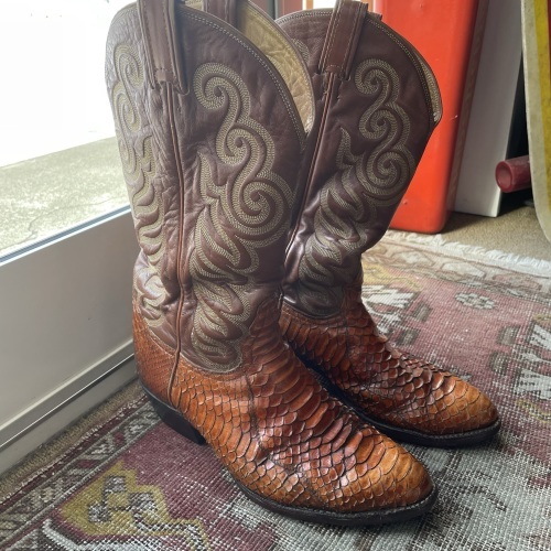 黒タグ USA製 Tony Lama トニーラマ パイソン ウエスタンブーツ 茶系