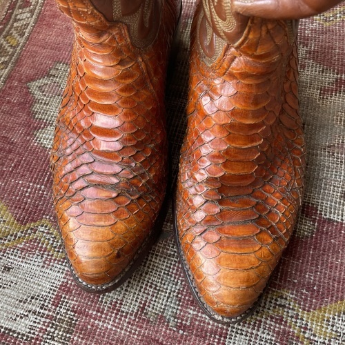 黒タグ USA製 Tony Lama トニーラマ パイソン ウエスタンブーツ 茶系