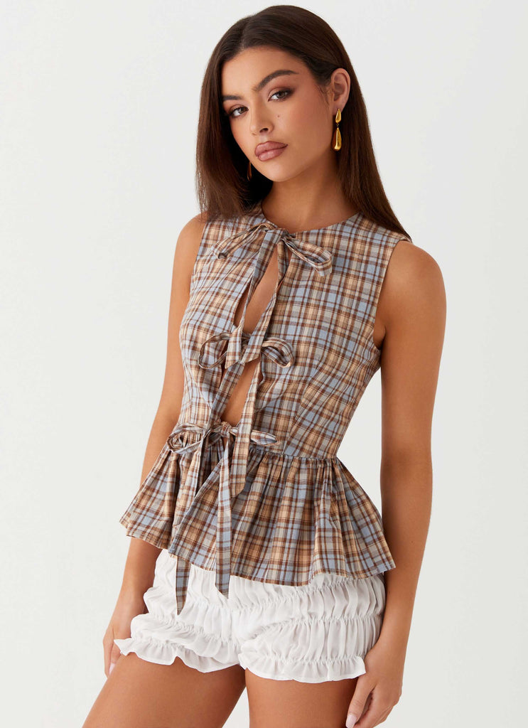 Cyrene Tie Top - Brown Check – Peppermayo Canada