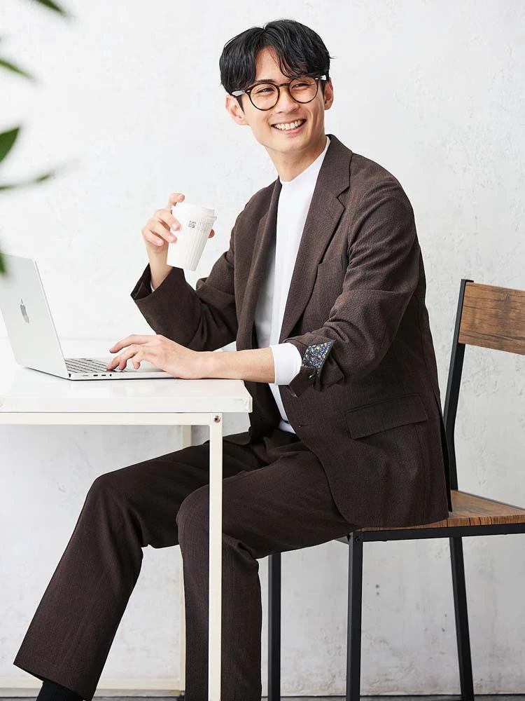 ウール×シアサッカー グレンチェック柄 セットアップジャケット