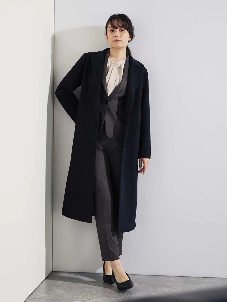 ベージュ 【尾州産ウール】ロングチェスターコート グレー/ベージュ