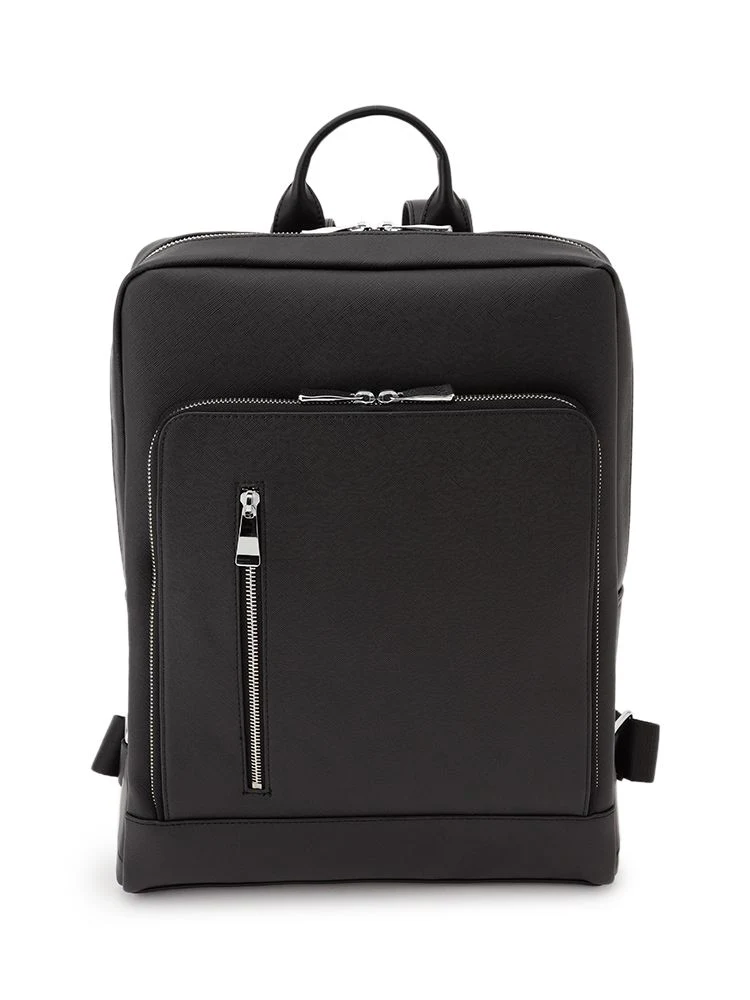 M．グレー サフィアーノ調リュックサック ブラック/ミディアムグレー