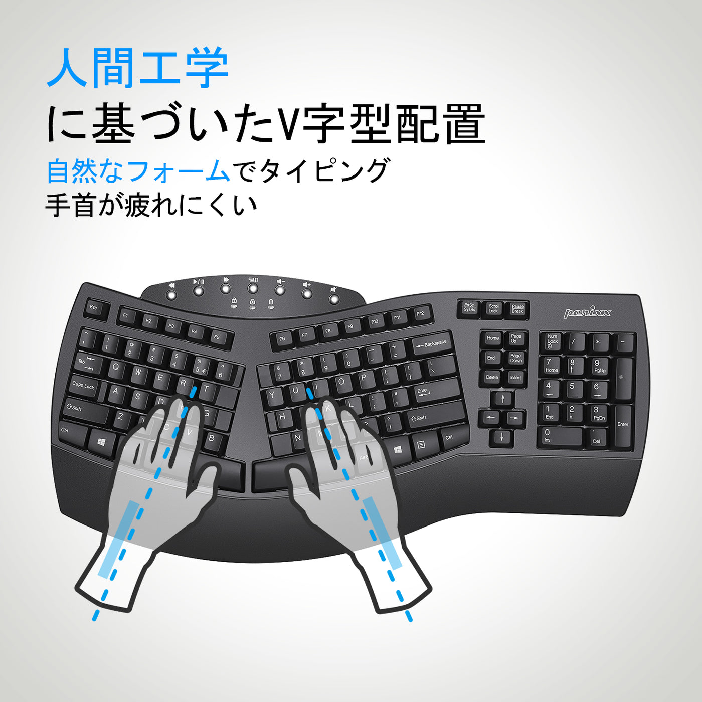 PERIBOARD-612B US 2.4GHz/Bluetooth両用エルゴノミクス キーボード