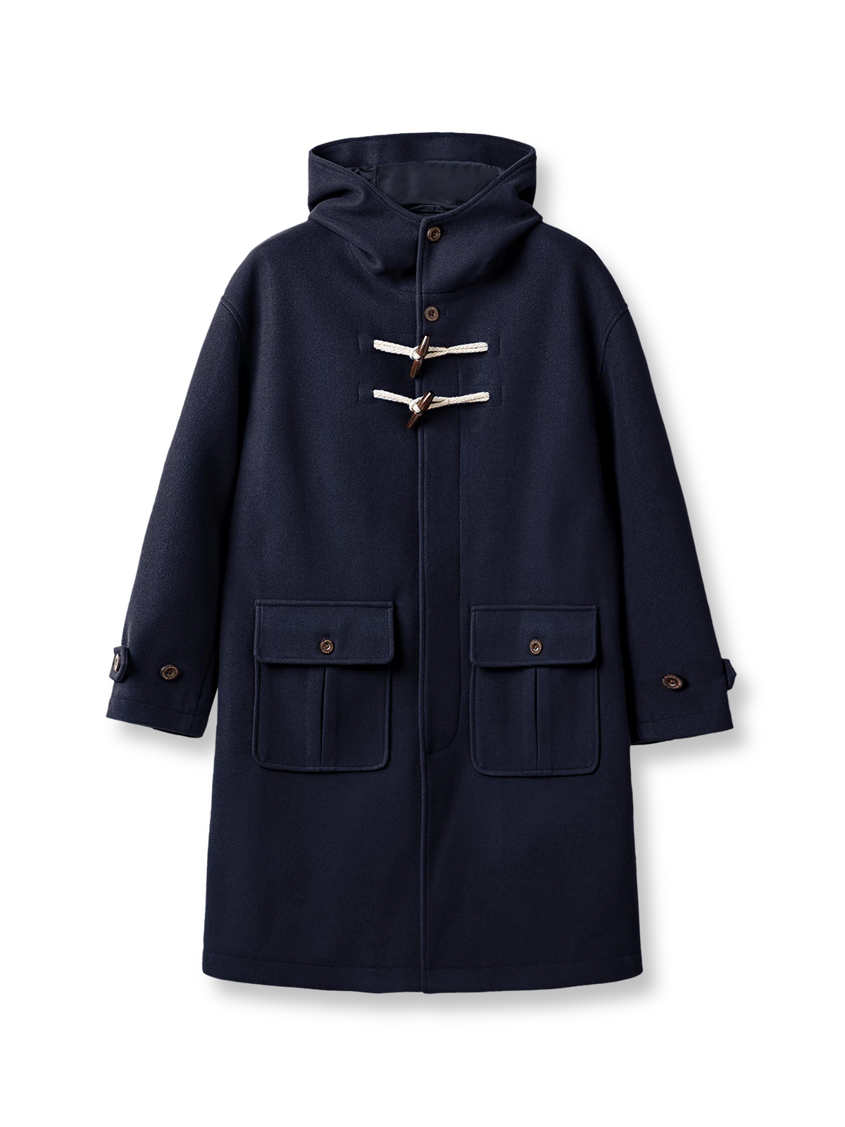 牛角ボタン付きフードウールダッフルコート -PESSOA CLUB