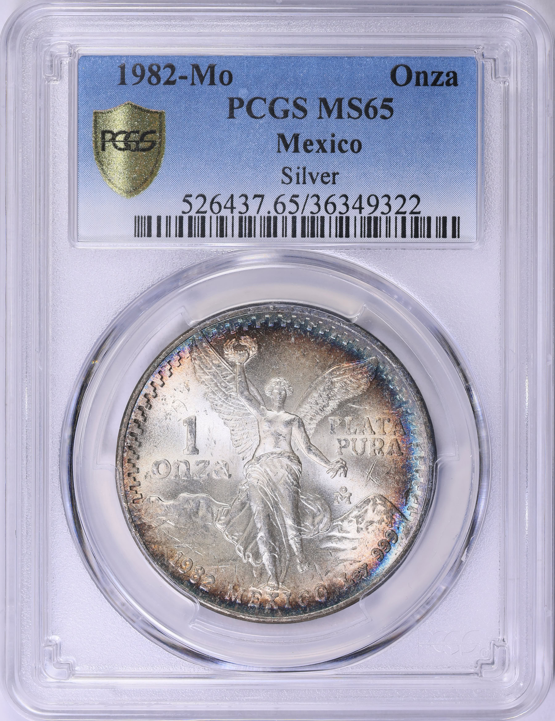 Mexico 1982-Mo Silver Onza Libertad KM-494.1 PCGS MS-65 (Toned