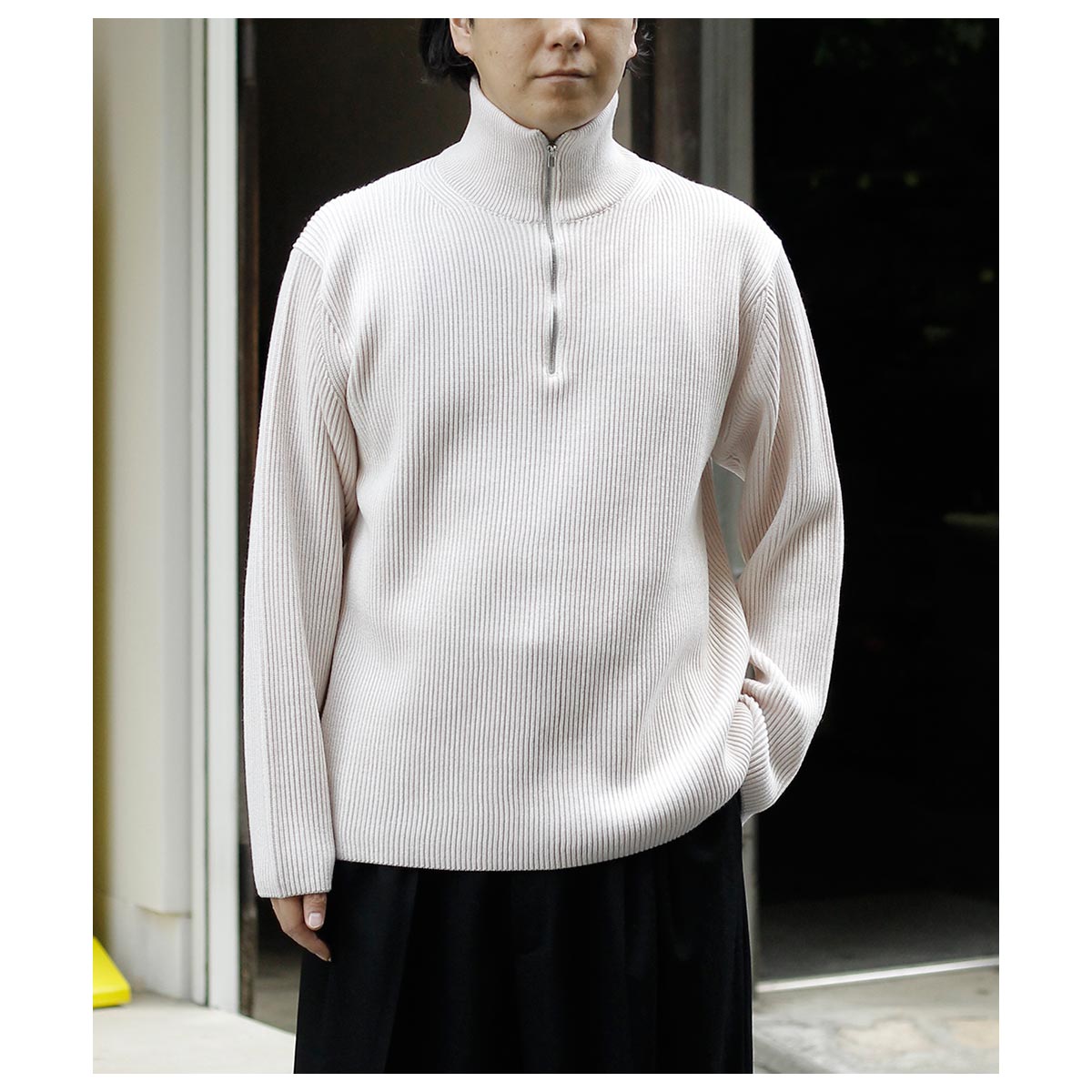 20%OFF セール バトナー BATONER ソリッド ウールリブハーフジップ