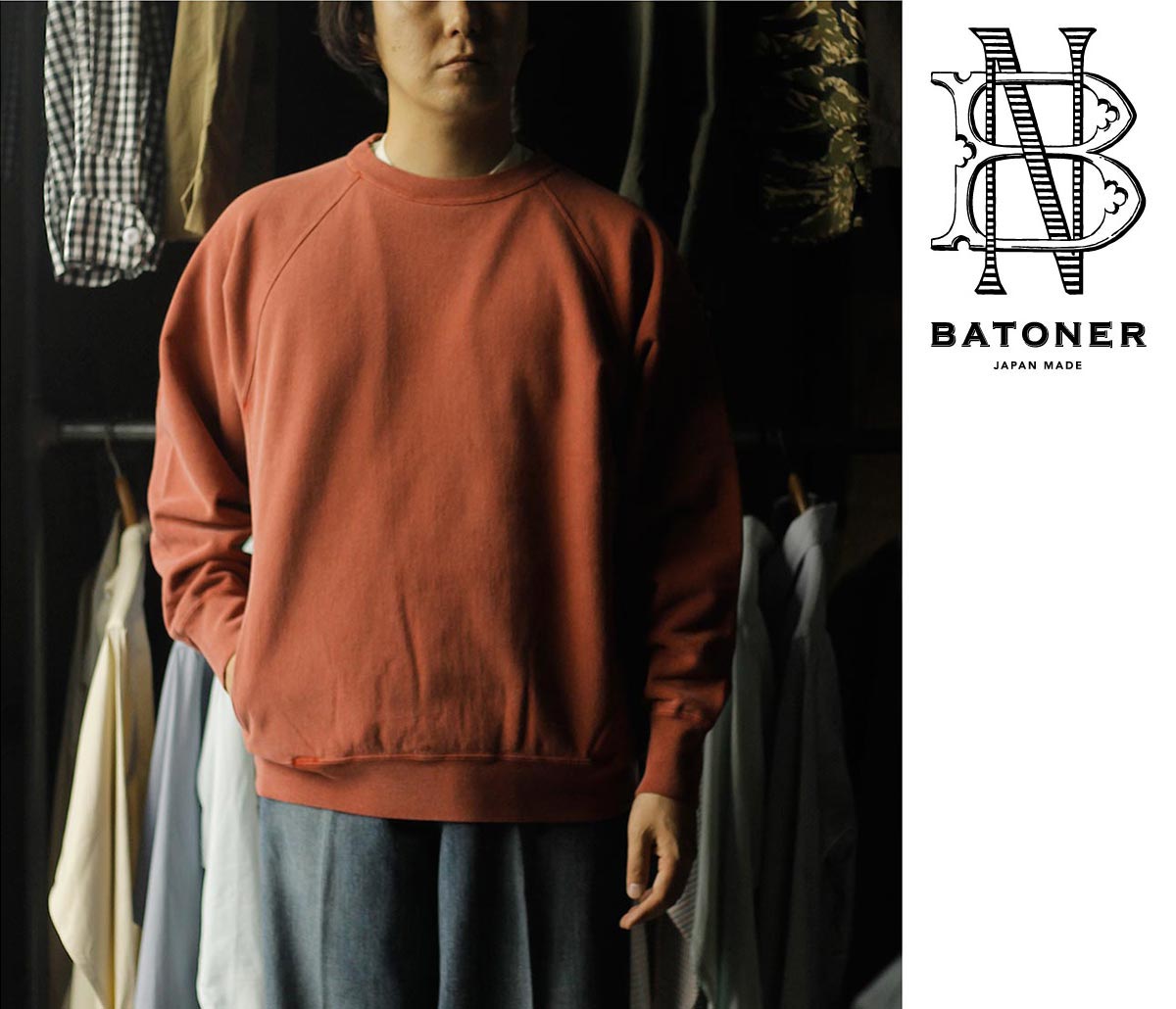 バトナー BATONER フェードカラー ジャンベルカ裏毛 クルーネック FADE