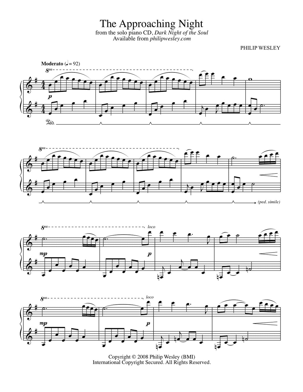 Dark Night of the Soul - Printed Songbook – philipwesley