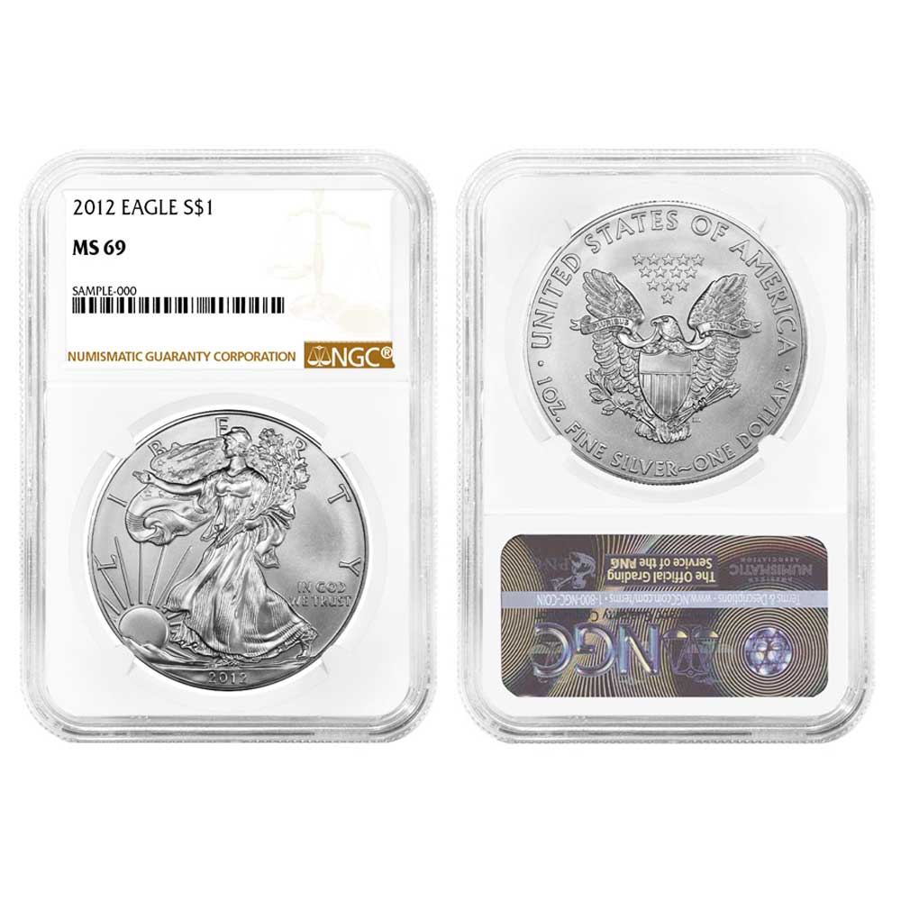 2012 $1 American Silver Eagle NGC MS69 Brown Label - Pinehurst Coins