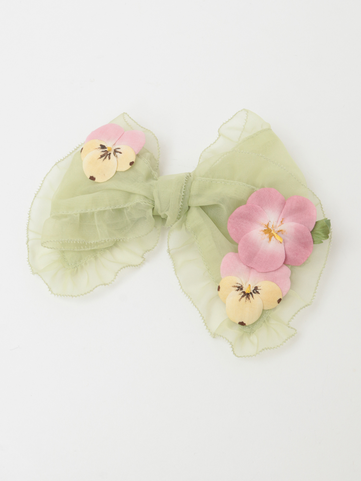 パンジーコサージュ付きオーガンジーリボンブローチ｜ピンクハウス