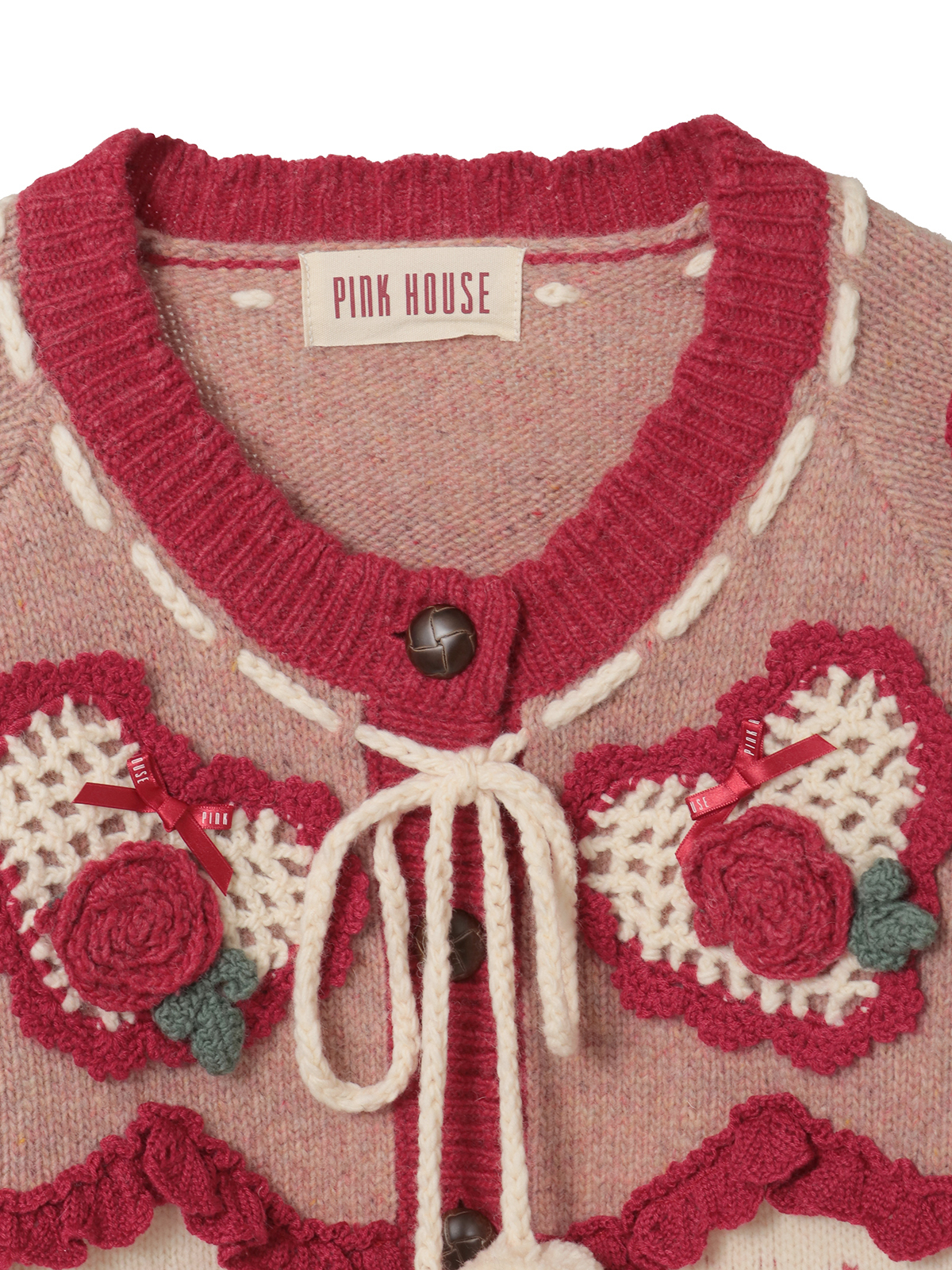 ハートモチーフ使いヨークニットカーディガン｜ピンクハウス