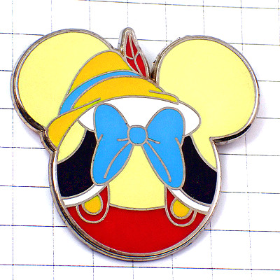 ピンバッジ・ミッキーマウス型ドナルドダックの水色リボン帽子